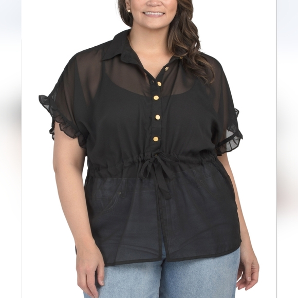 Us Together Plus Ruffle Sleeve Peplum Top - Picture 1 of 2